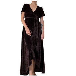 Baltic Born Andi Brown Ribbed Velvet Wrap Dress, Size M, NWT